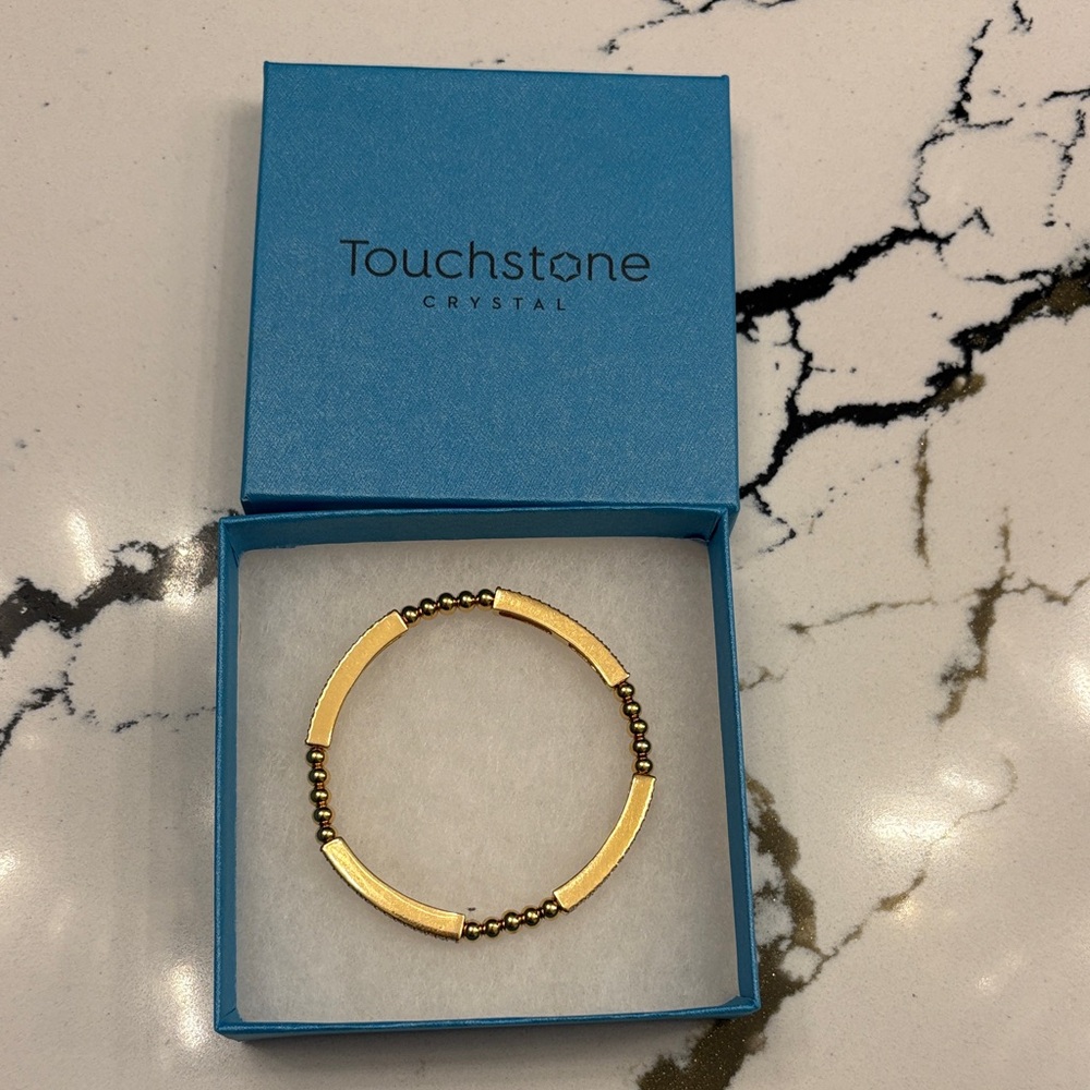 Touchstone Crystal Golden Beaded Stretch Bracelet